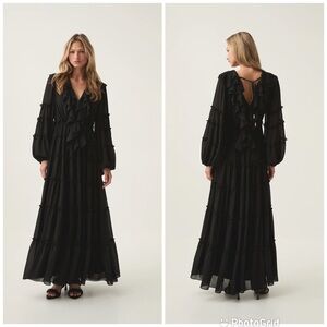 AJE. Protea ruffled crepe de chine maxi dress in Black New with Tags!